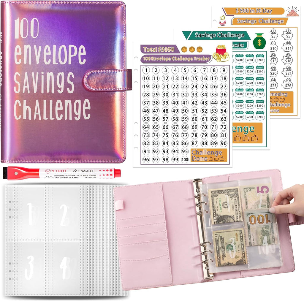 100 Envelopes money saving Challenge Binder, budget binder with cash envelopes, Cash Stuffing Binder 30 Days to 52 Weeks - Image 2