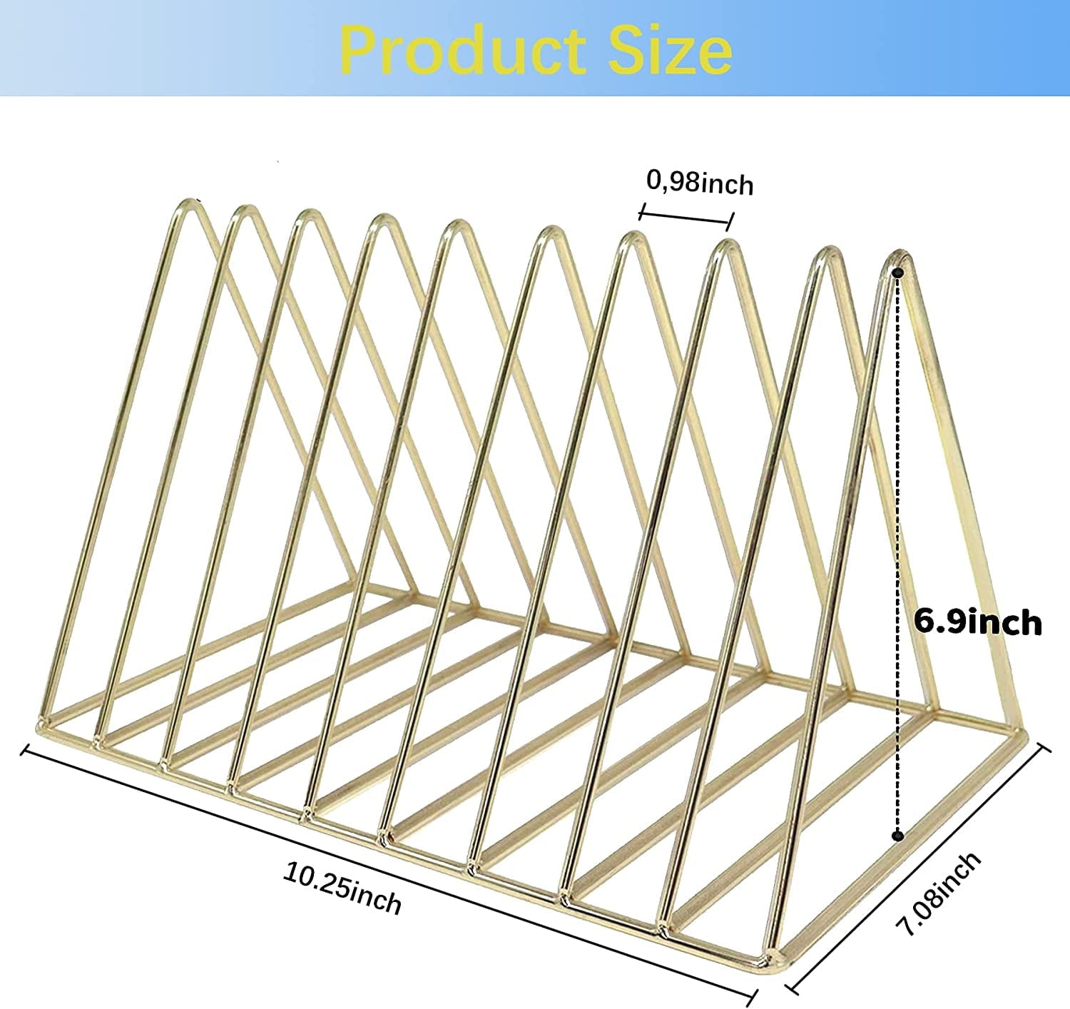 Gold Magazine Newspaper Holder Triangle File Folder 9 Slot Files Storage Holder Triangle Bookshelf Desktop Organizer ... - Image 2
