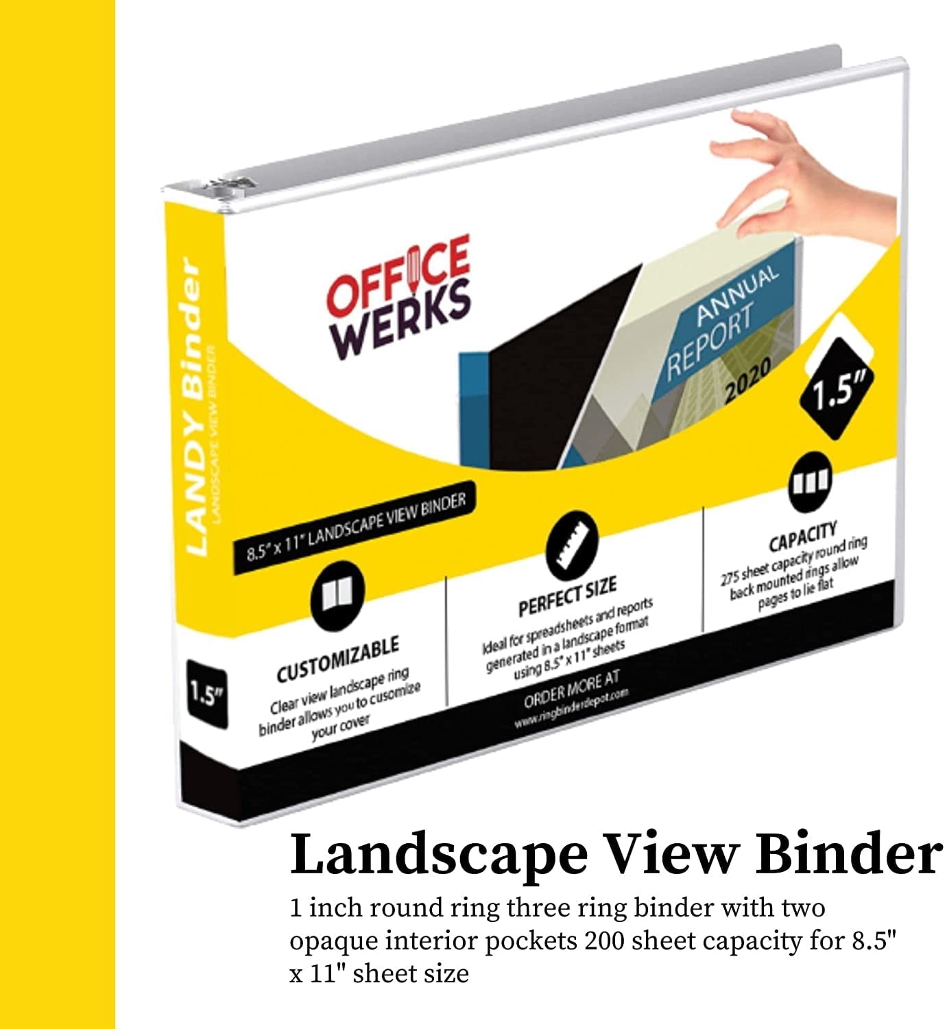 8.5" X 11" Landscape View Binder, 3-Ring Binder 1.5 Inch Capacity Round Ring, White Horizontal Formatted Binder with ... - Image 5