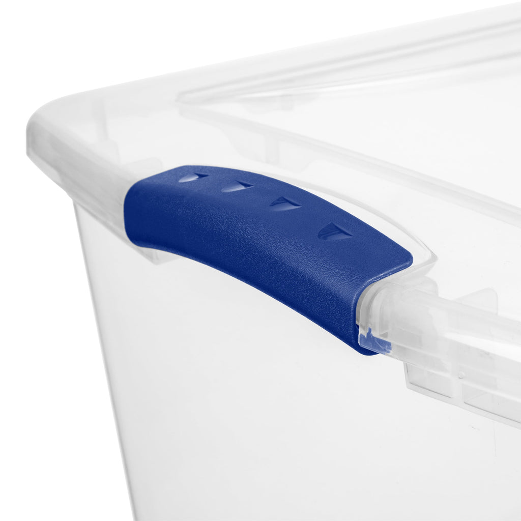 Sterilite 66 Quart Large Latching Storage Bin, Clear Plastic Storage Container with Latch Lid, Blue - Image 6