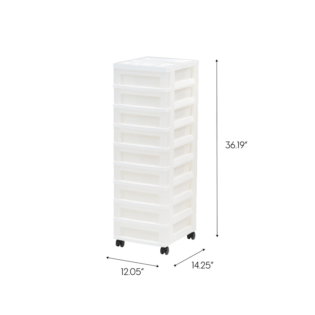 IRIS 9-Drawer Narrow Plastic Storage Drawer Cart with Organizer Top, White - Image 6
