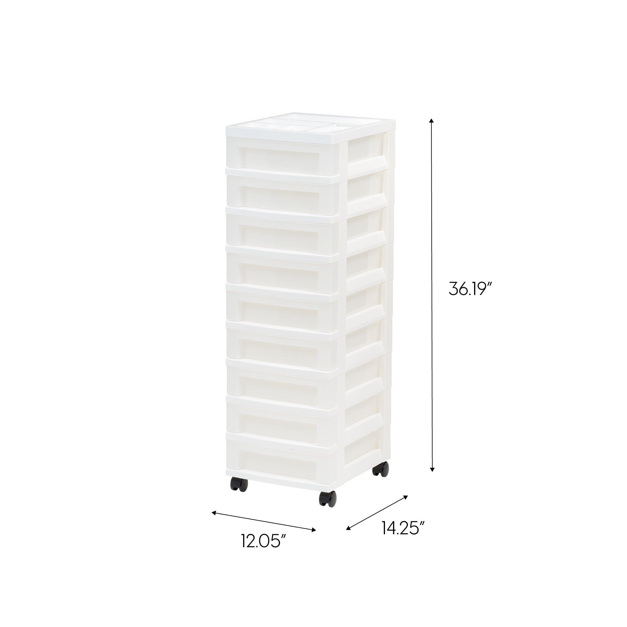 IRIS 9-Drawer Narrow Plastic Storage Drawer Cart with Organizer Top, White - Image 6