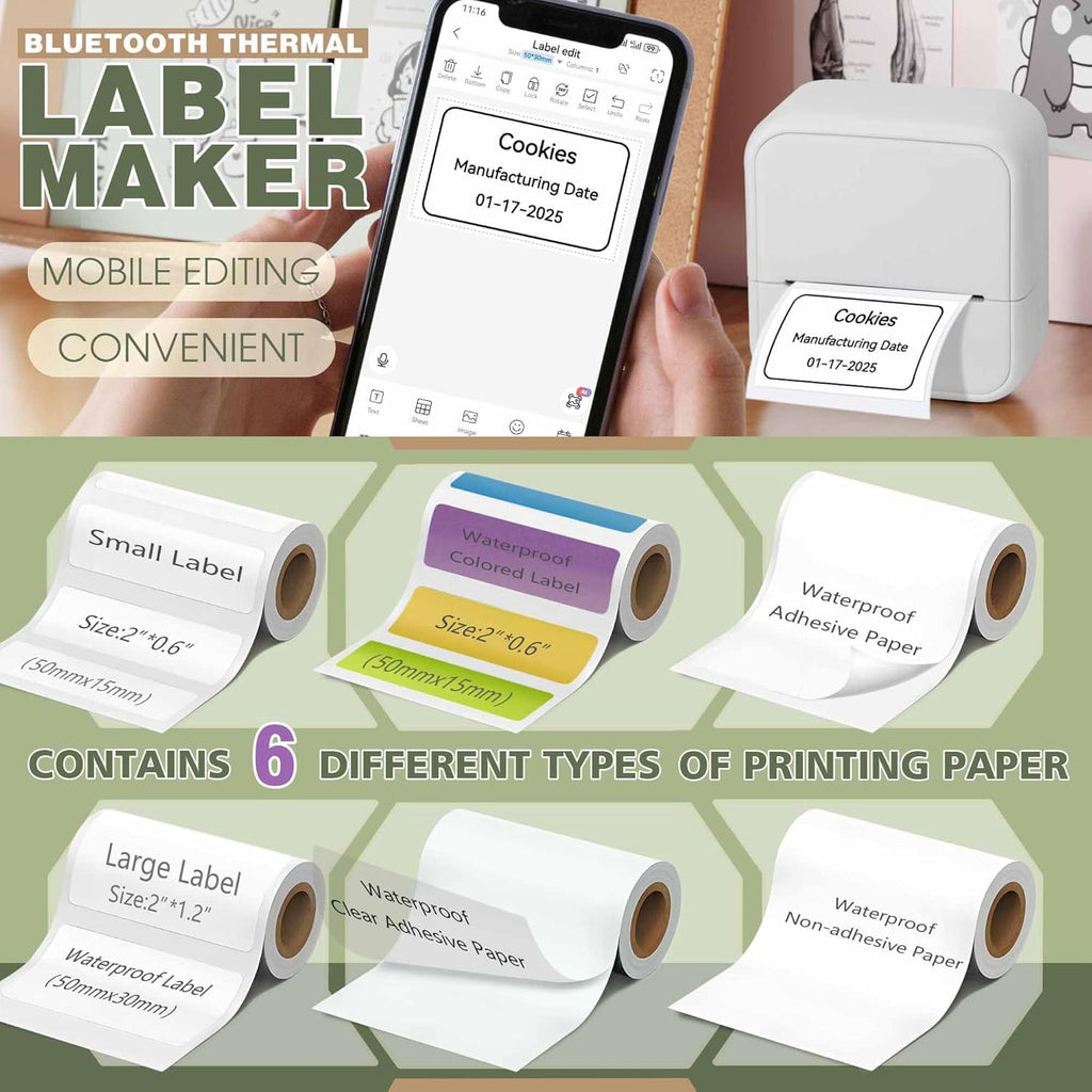 Label Maker Machine with 6 Tapes, Thermal Label Maker, Portable Mini Bluetooth Label Printer with Clear Tape for Home... - Image 3