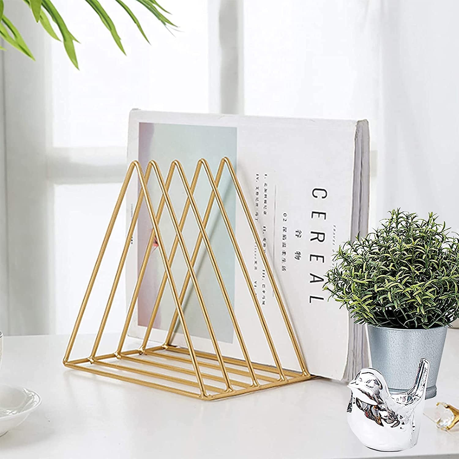 Gold Magazine Newspaper Holder Triangle File Folder 9 Slot Files Storage Holder Triangle Bookshelf Desktop Organizer ... - Image 4