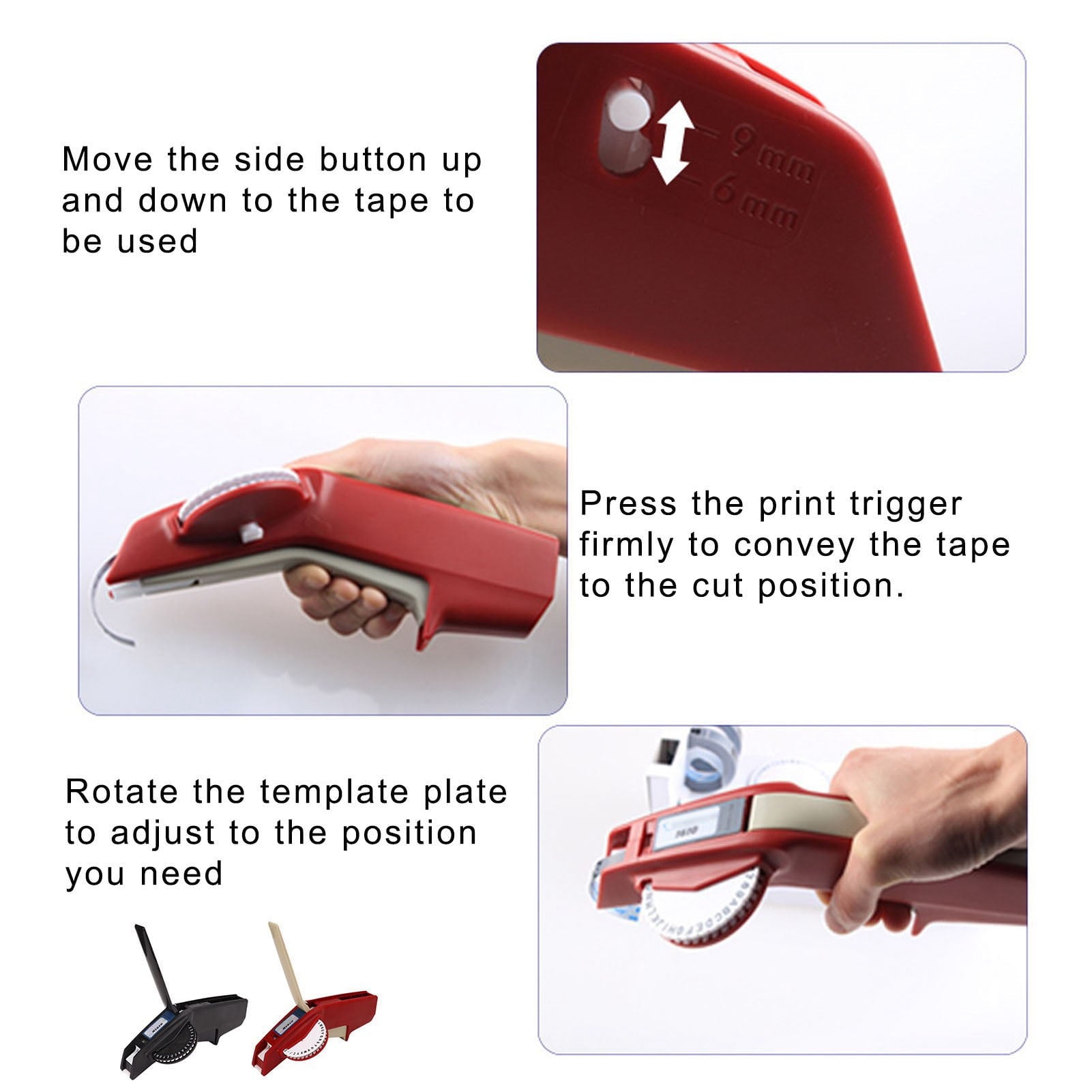 Embossing Label Maker Clear Number Letter One Hand Operation Durable ABS Making Embosser for DIY Red - Image 2