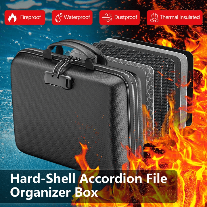 Box with Lock, Hard-Shell Case Box with 13 Pockets Accordion File Folder, Important Organizer for Letter A4 Files Lap... - Image 3