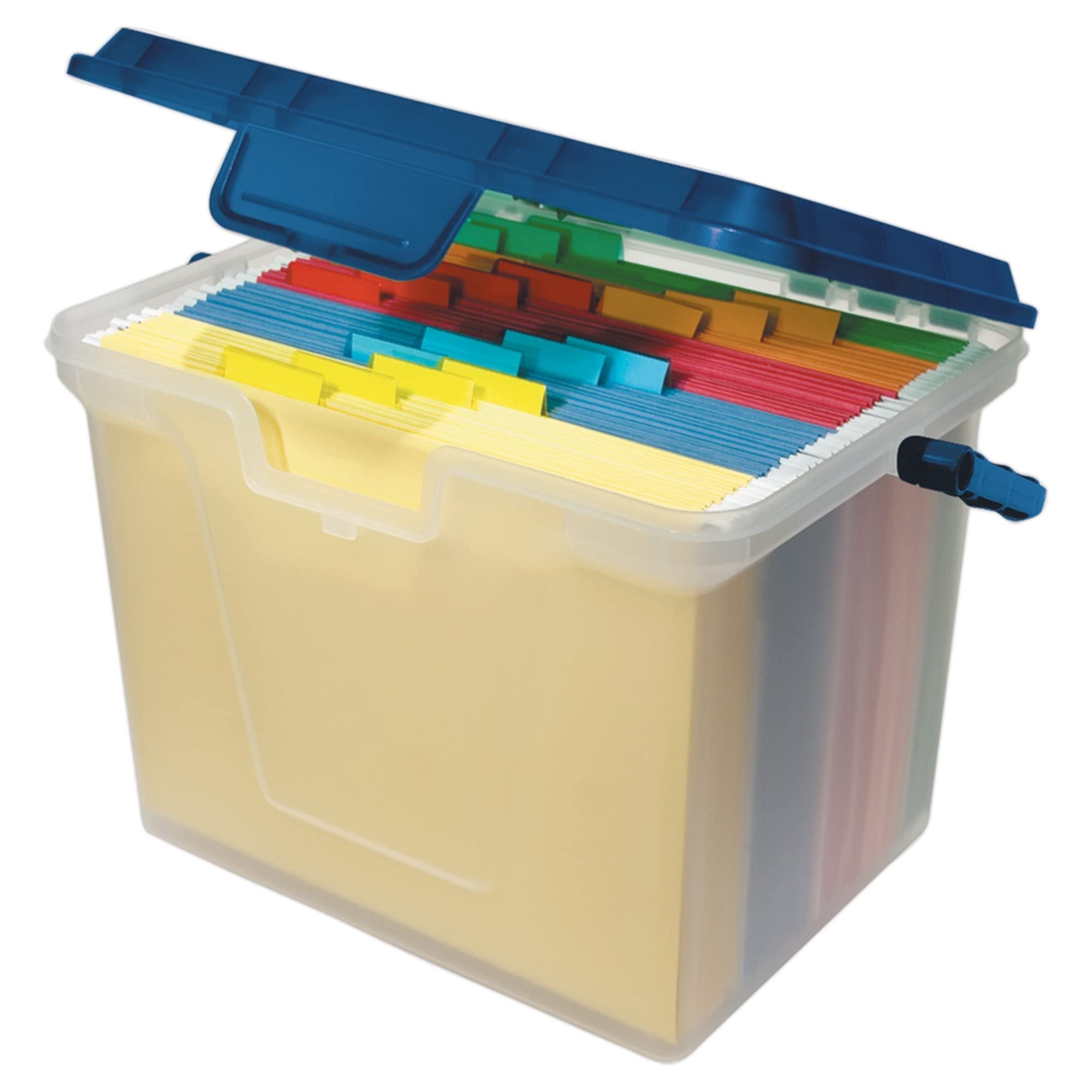Office Depot Portable File Box, 10 11/16in.H x 14 11/16in.W x 10 3/8in.D, Clear/Navy, 55767 - Image 3
