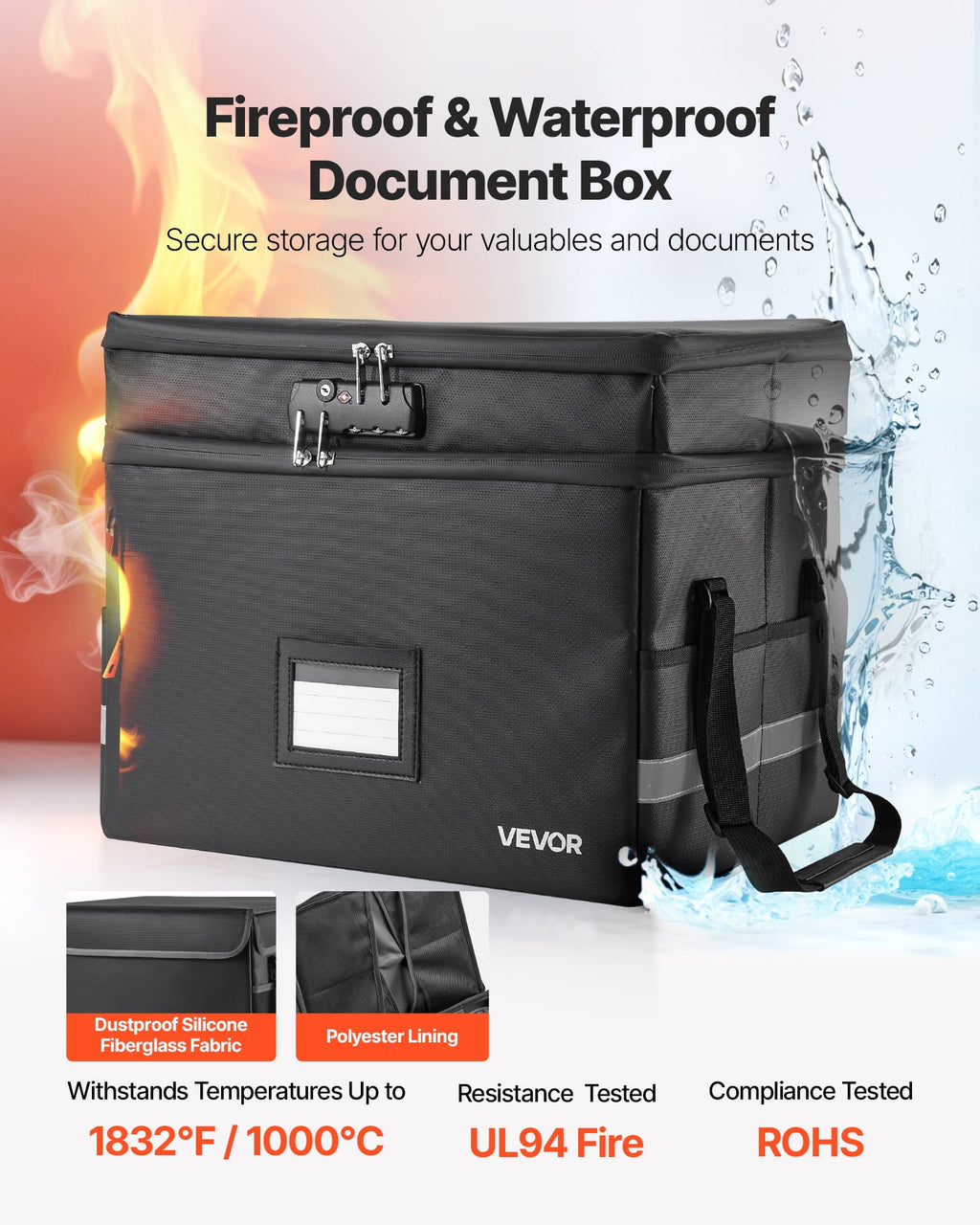 VEVOR Fireproof Document Box, 1832  Heat Insulated Fireproof & Waterproof Box with Lock, Portable Two-Layer File Storage Organizer Home Offi - Image 2