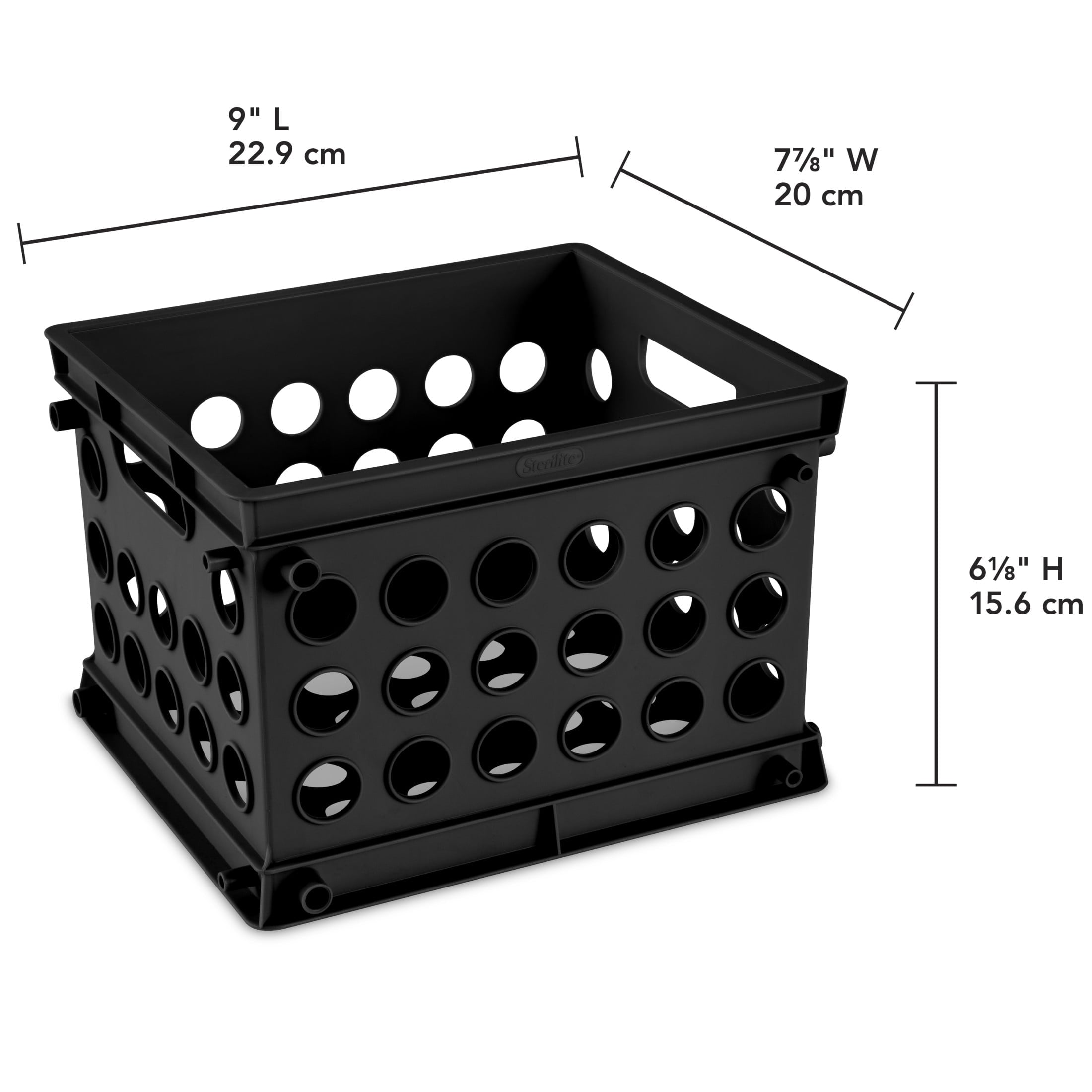 Mini Crate, Multi-Purpose Plastic Storage Bin with Through Handles, Stackable, Black - Image 2