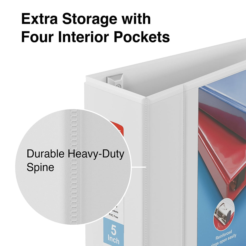 MyOfficeInnovations Heavy Duty 5" 3-Ring View Binder White (24700) 82660 - Image 3