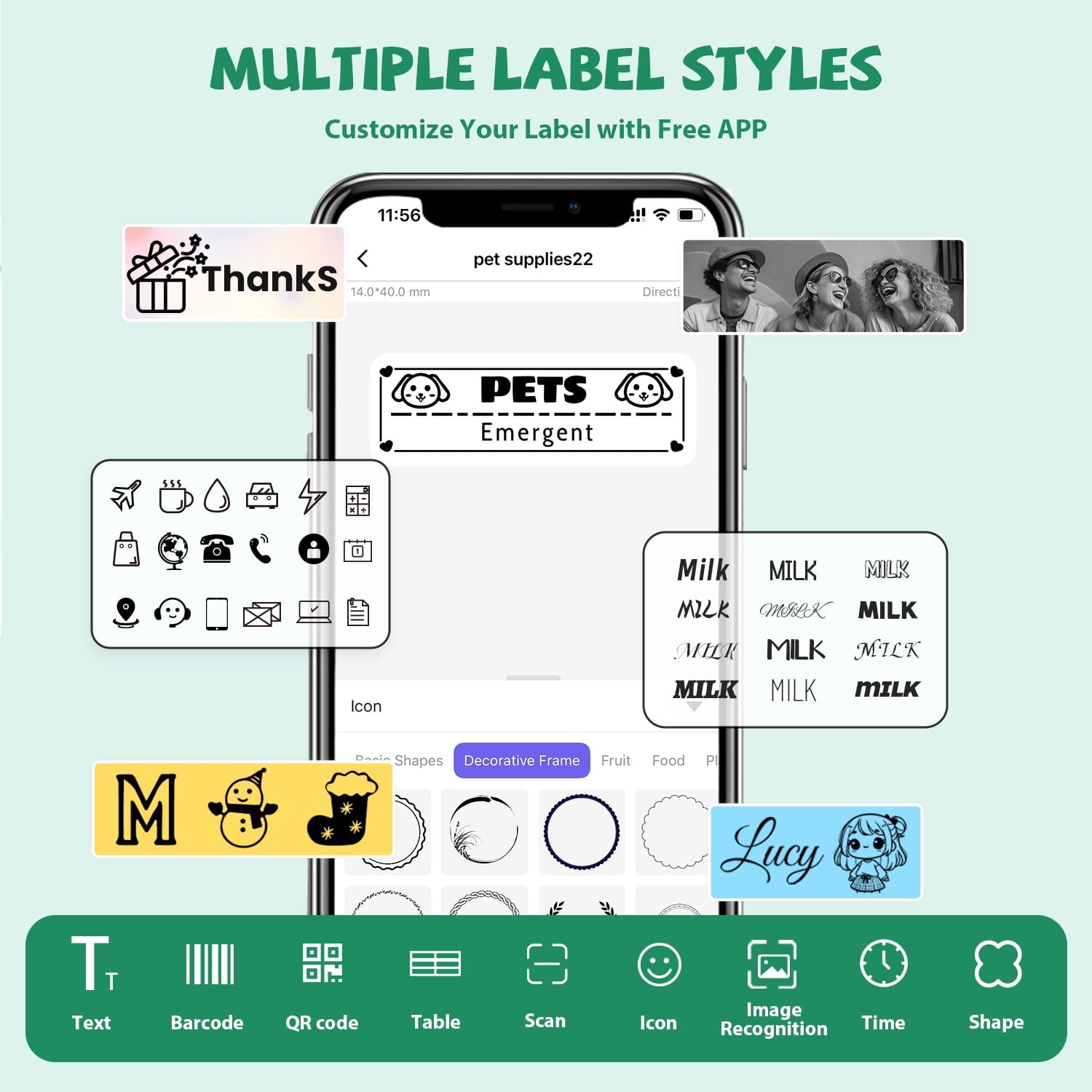 HKHKPI Label Makers, Mini Portable Bluetooth Label Maker Machine with Tape for School Office Home, Green - Image 3