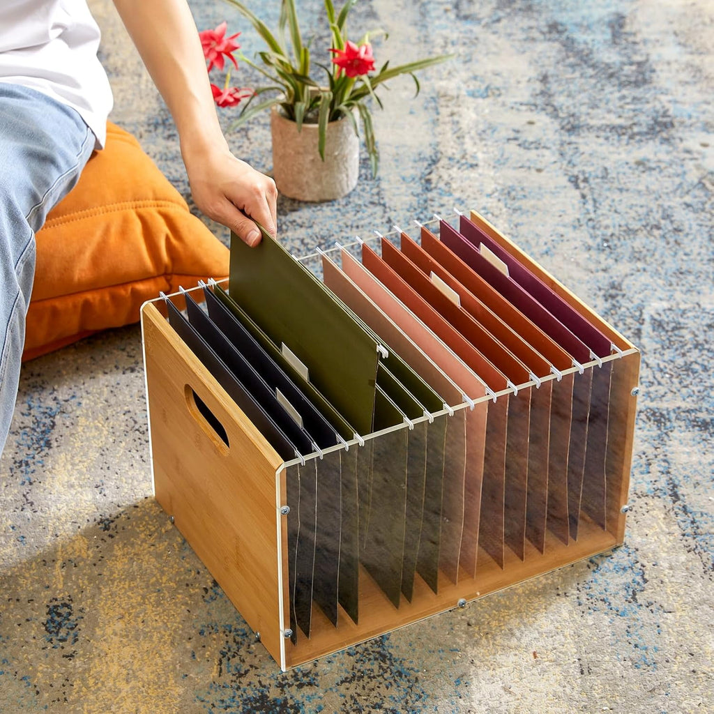Bamboo Acrylic File Box Organizer, Hanging File Folder Storage Boxes, Decorative Document Crate Transparent Filing Bi... - Image 4