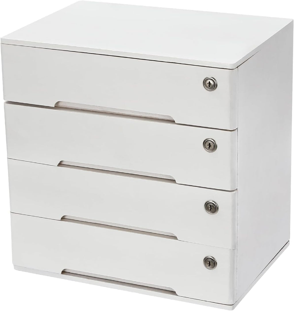 4 Drawers Wood Storage Box, Flat File Cabinet, Storage Cabinet Organizer with Lockable Drawers, Office Supplies File ...