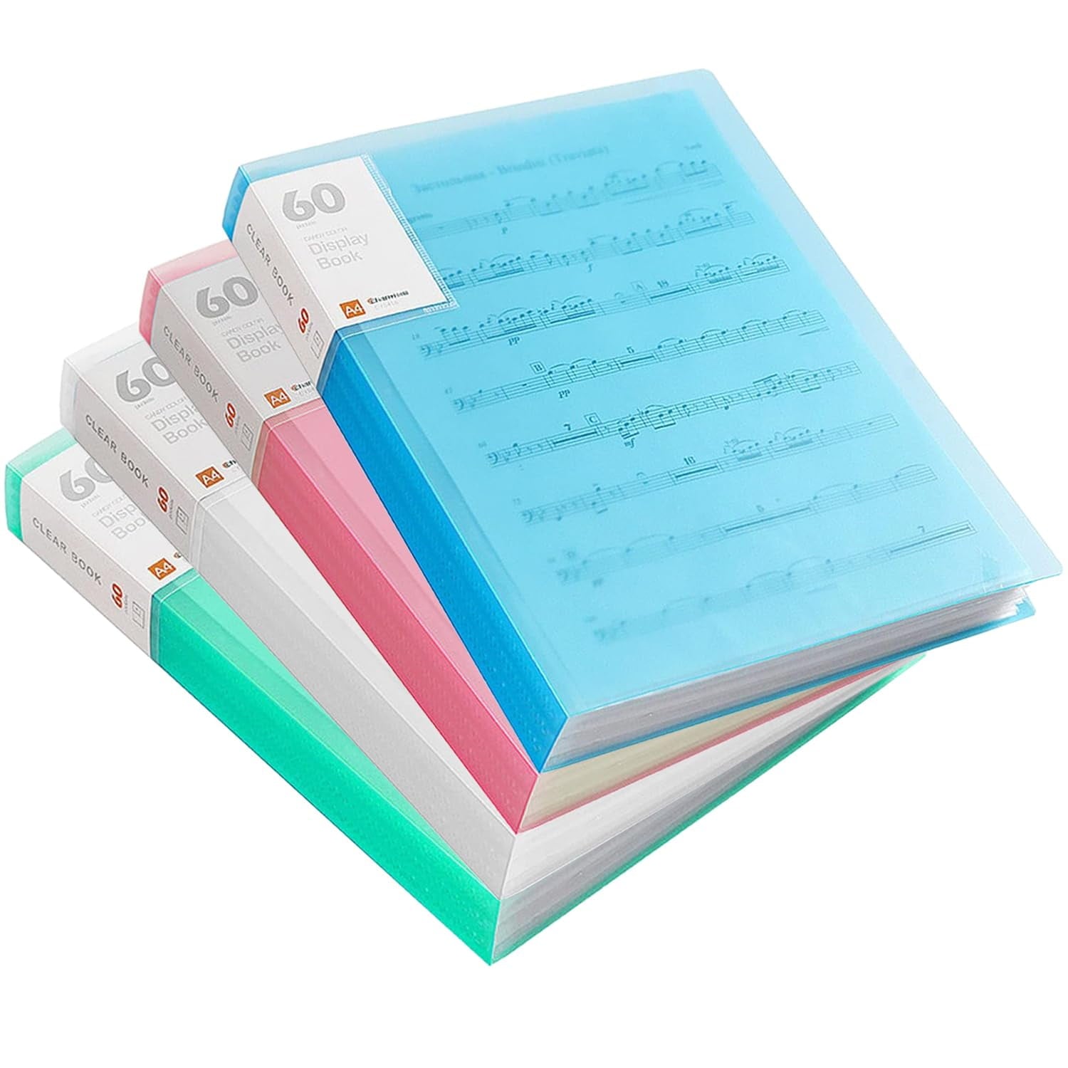 4 Pcs 60 Pockets Presentation Book with Clear Sheet Protectors, 4 Colors A4 Waterproof Folder Binder Display 120 Page...
