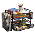 4-Tier Desk Organizer,Metal Desktop File Organizer with Drawer and Pen Holder,Office Supplies