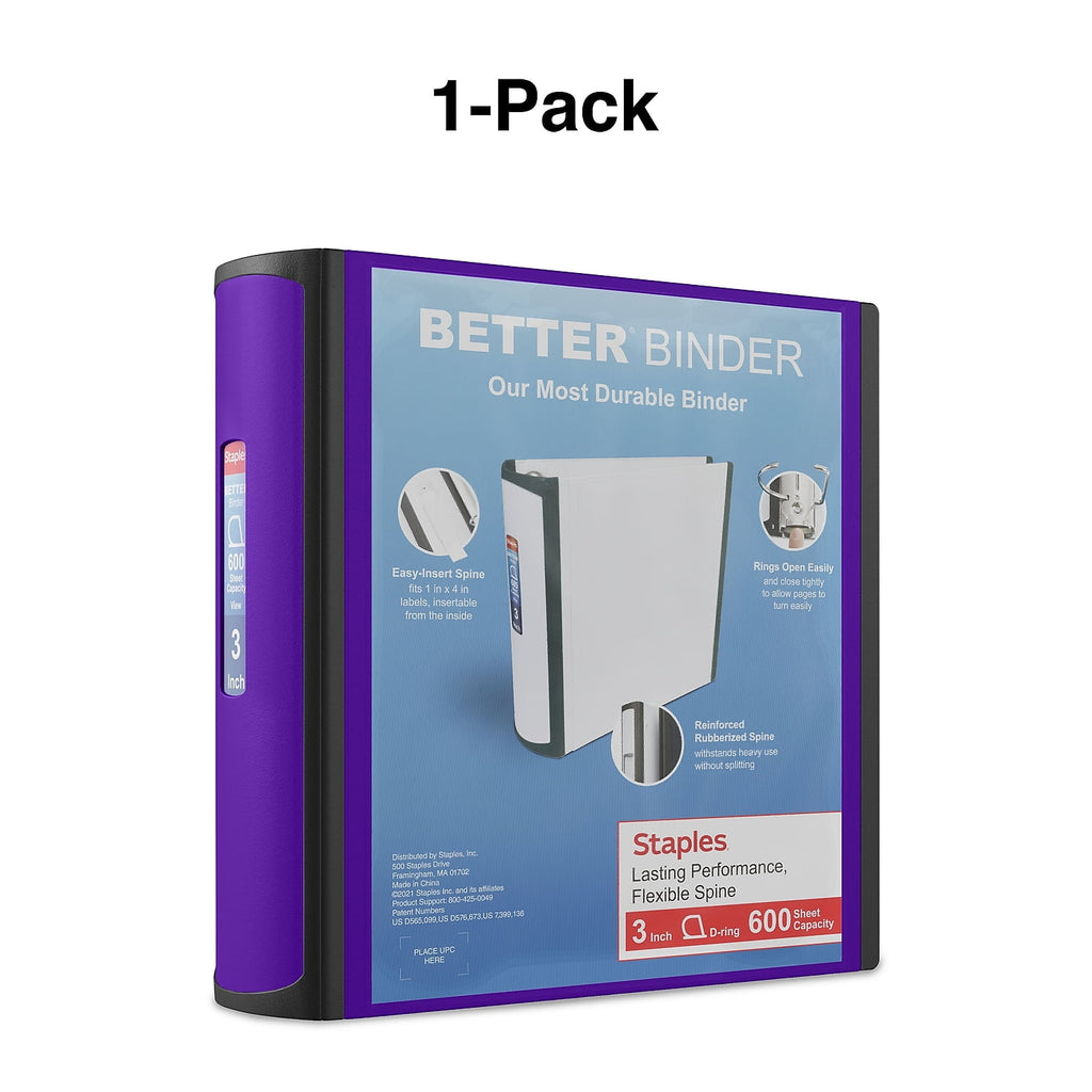 Staples Better 3-Inch Slant D 3-Ring View Binder Purple (20246) 895621 - Image 6