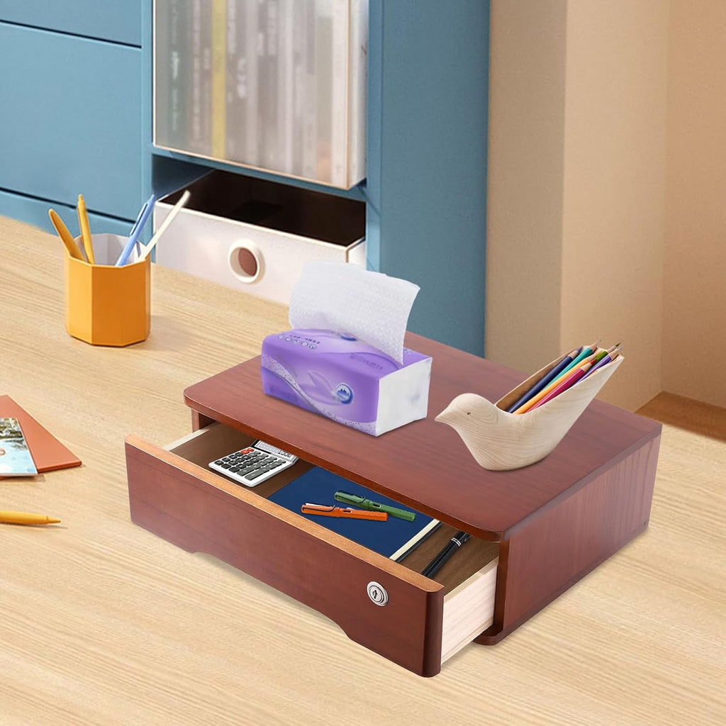 Wooden Desktop Storage Box with Lockable Drawers Office Supplies Drawer Organizer Receipt File Organizer Flat File Ca... - Image 4
