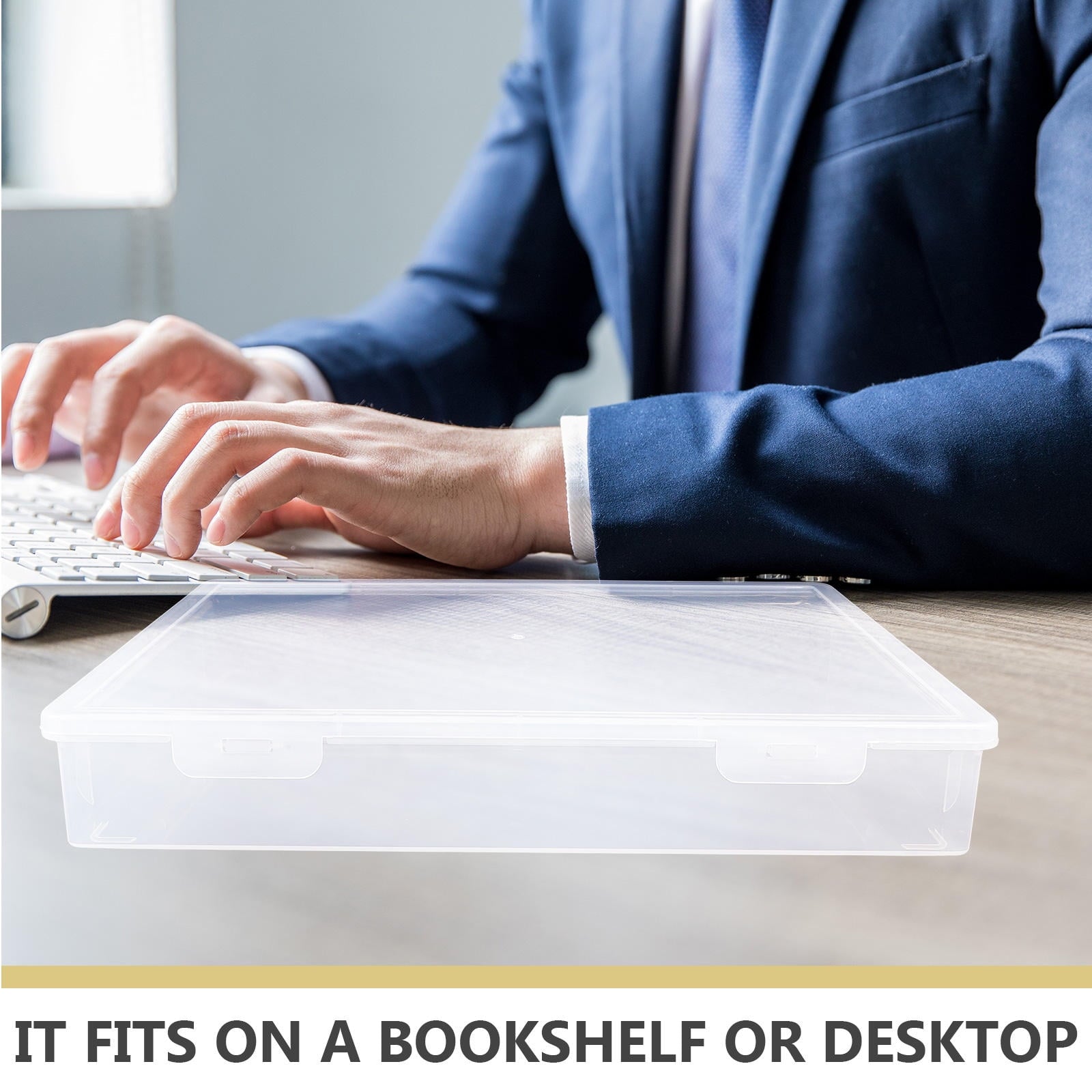Masteelf Office Document Box Portable Project Case Certificate Holder Plastic File Storage Box (Flat Style) - Image 3