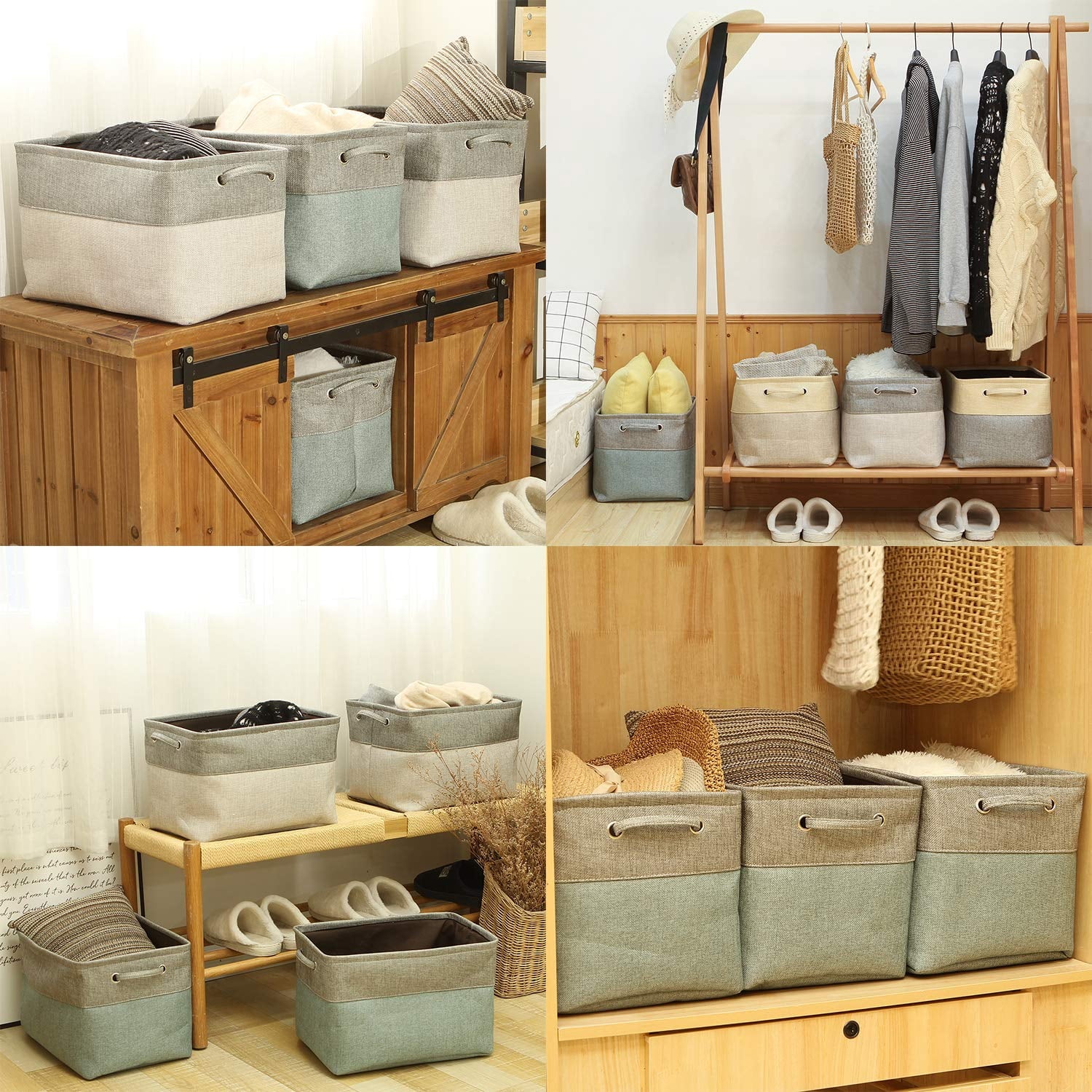 3-Pack Large Storage Basket Set, Trunk Organizer, Clothes Toys Bin, 15 x 10 x 10 Inches, Big Rectangular Canvas Fabri... - Image 5