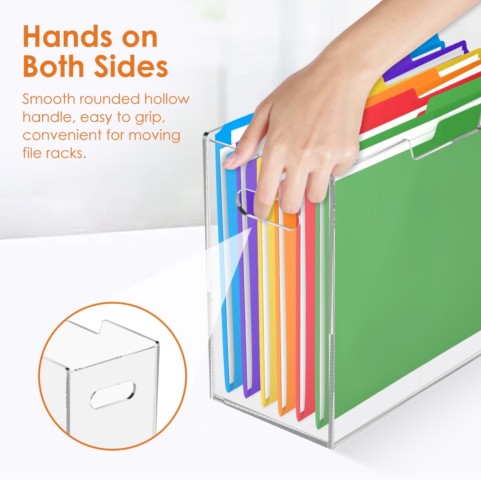 Acrylic File Folder Organizer, Clear Hanging File Organizer Box for Letter Size, Desktop File Holder with Handles, Sl... - Image 4