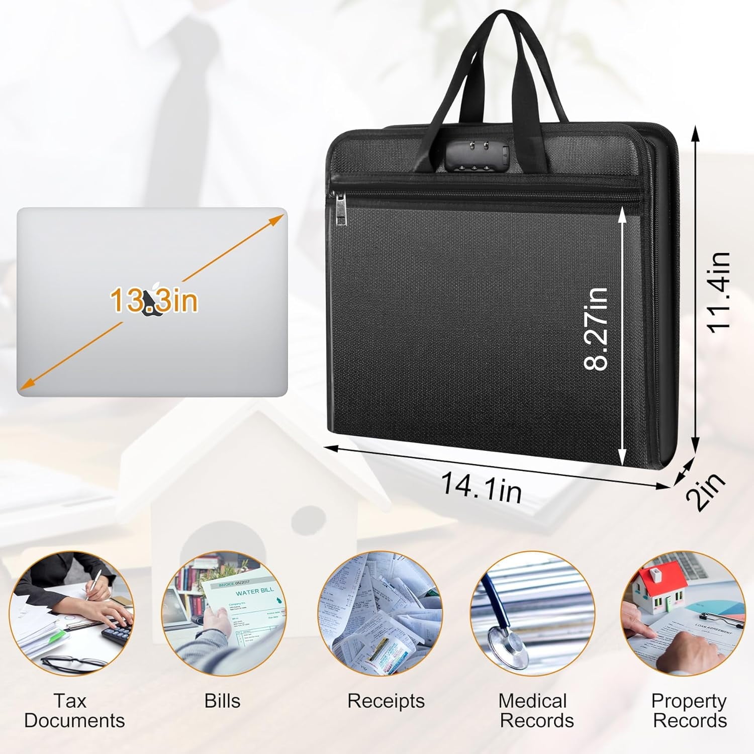 Expanding Accordion Folder with Lock Zipper Labels13 Pockets Document Holder Storage Box Bag for Business Office Rece... - Image 2