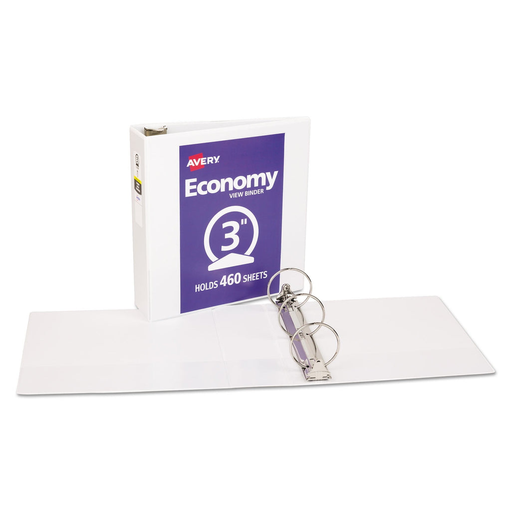 Economy View Binder with Round Rings, 3 Rings, 3" Capacity, 11" x 8.5", White, (5741) - Image 3