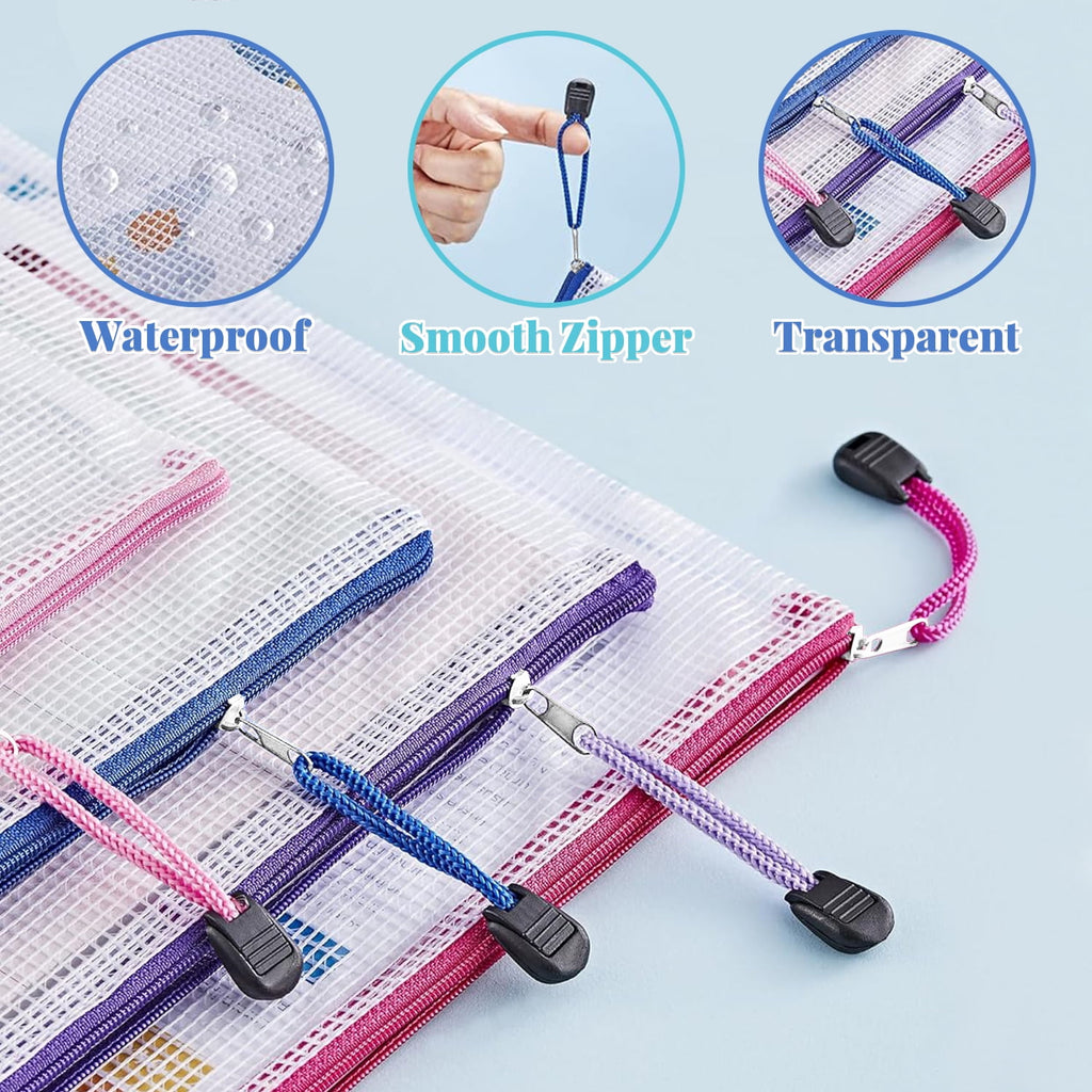 18Pcs Clear Mesh Zipper Pouch, Waterproof Plastic Document Bags, Freestanding File Organizers, Pencil Pouch for Offic... - Image 6