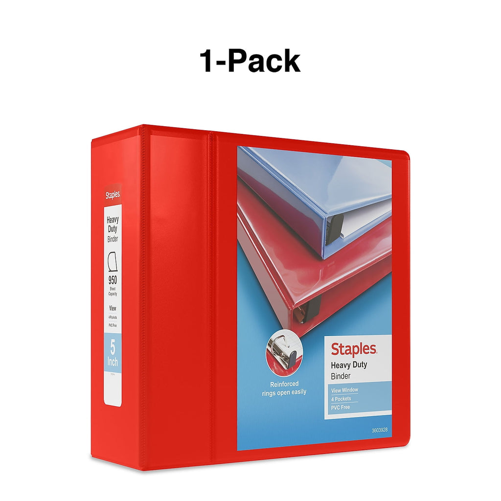 Heavy Duty 5" 3-Ring View Binder with D-Rings and Four Interior Pockets Red 2/Pack - Image 6