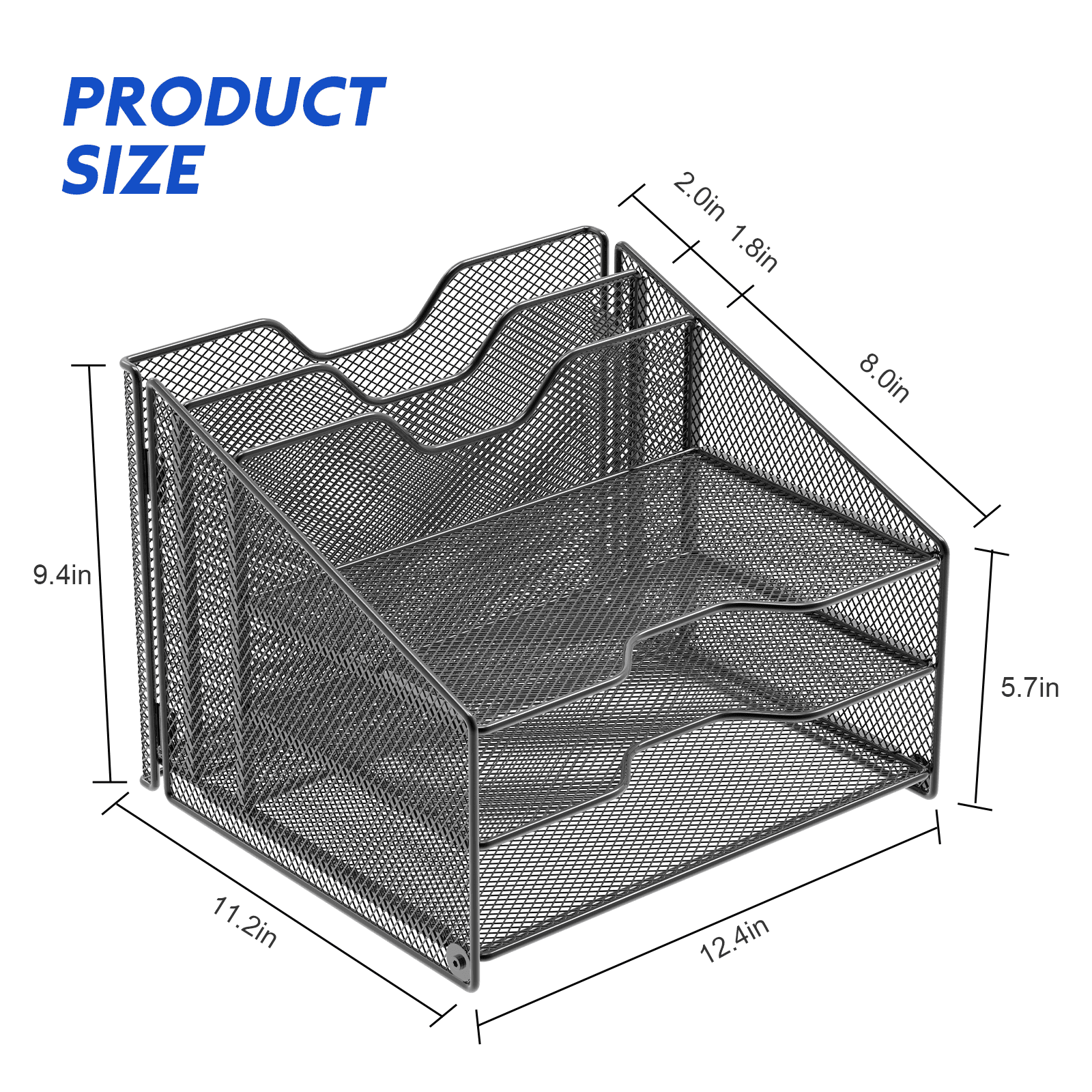 Organizer, Mesh Letter Folder Holder with 3 Paper Trays and 2 Vertical Upright Section, Black. - Image 3