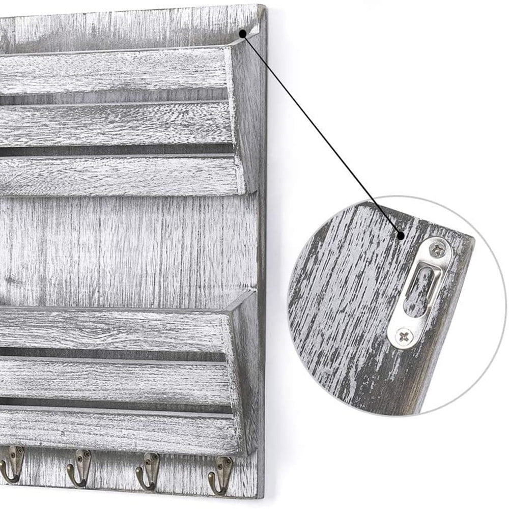 Wall Mounted Wood Mail Holder with 4 Hooks - Image 3