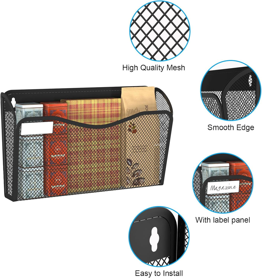 Wall File Organizer, Mesh Hanging File Organizer, Home Office Organization and Storage, 6 Single Pockets Document Mag... - Image 2