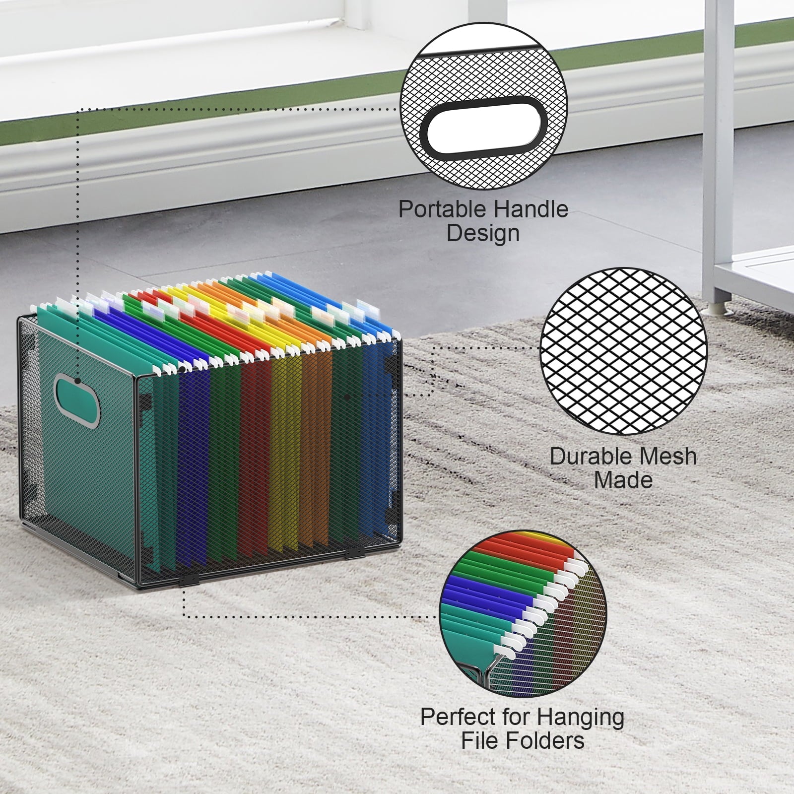 Hanging File Organizer, Mesh File Folder Organizer File Crate File Cabinet Inserts Storage Box, Letter Size - Image 3