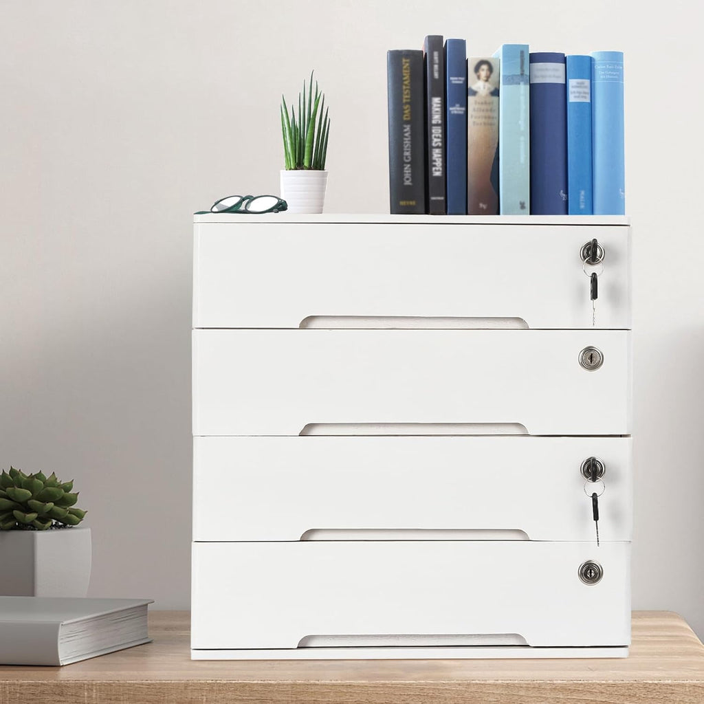 4 Drawers Wood Storage Box, Flat File Cabinet, Storage Cabinet Organizer with Lockable Drawers, Office Supplies File ... - Image 4