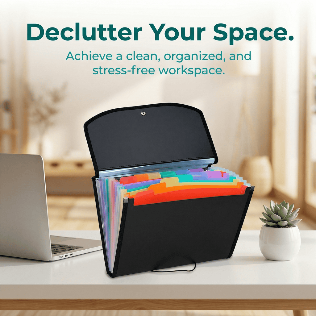 Folder,Accordion Organizer With 13 Pockets,For Letter/A4 Size Papers,Black - Image 3