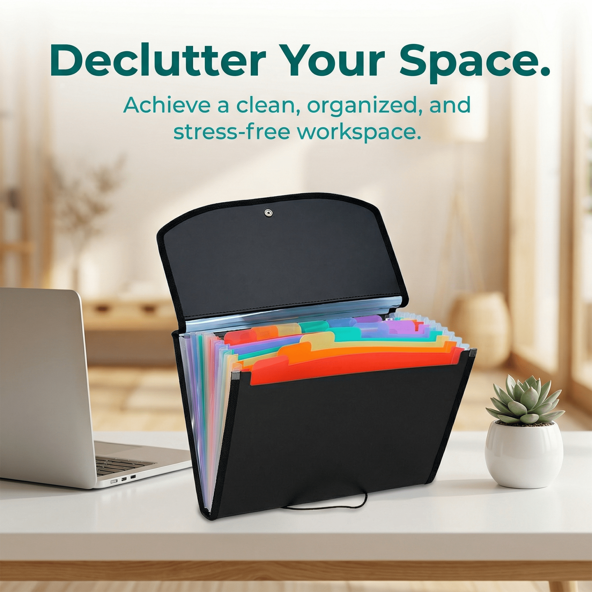Folder,Accordion Organizer With 13 Pockets,For Letter/A4 Size Papers,Black - Image 3