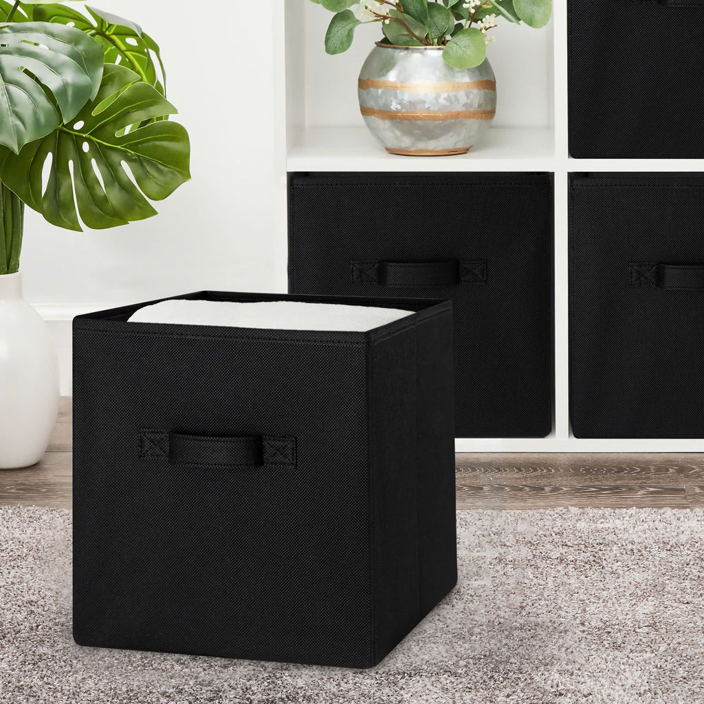 Mainstays Collapsible Cube Fabric Storage Bins (10.5" x 10.5"), 6 Pack, Rich Black - Image 2