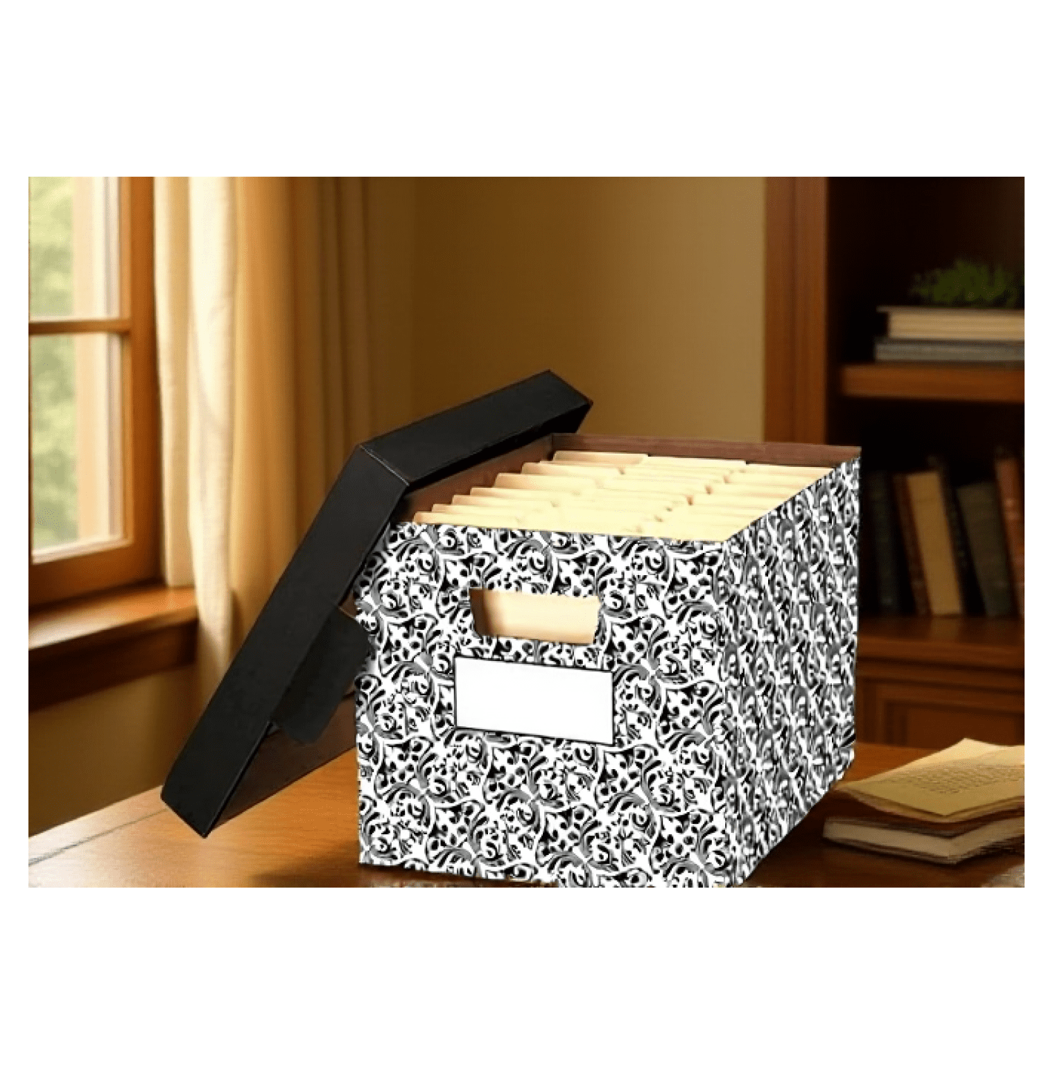 Decorative Storage Boxes with Lids, 4 Pack - Brocade File Boxes for Home & Office - Stackable Paper Organizer Contain... - Image 5