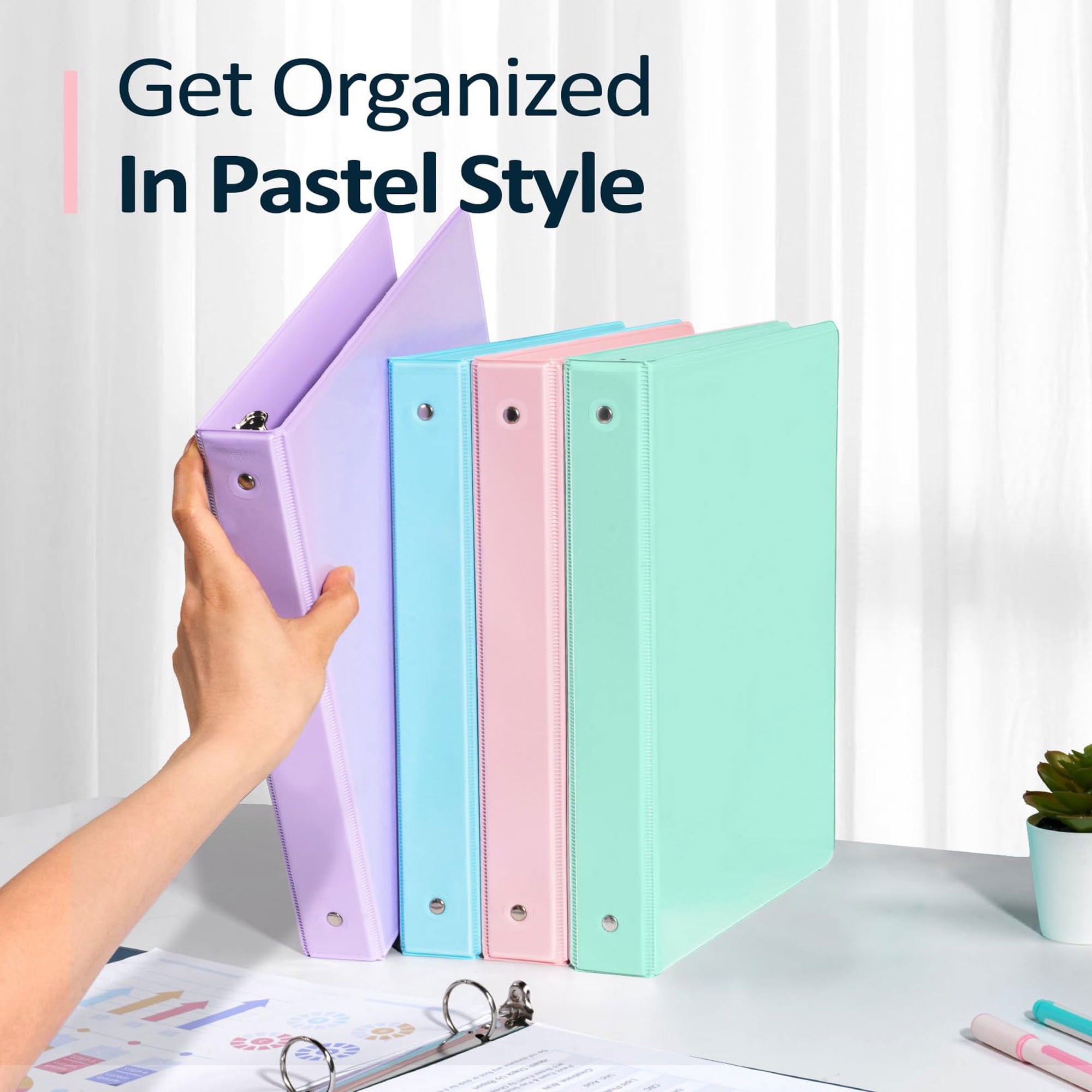 1 inch Binders 3 Ring View Binders Holds 200 Sheets of Letter Size School Paper Organizer with Pockets 4-Pack Assorted Color Notebook Binder - Image 5