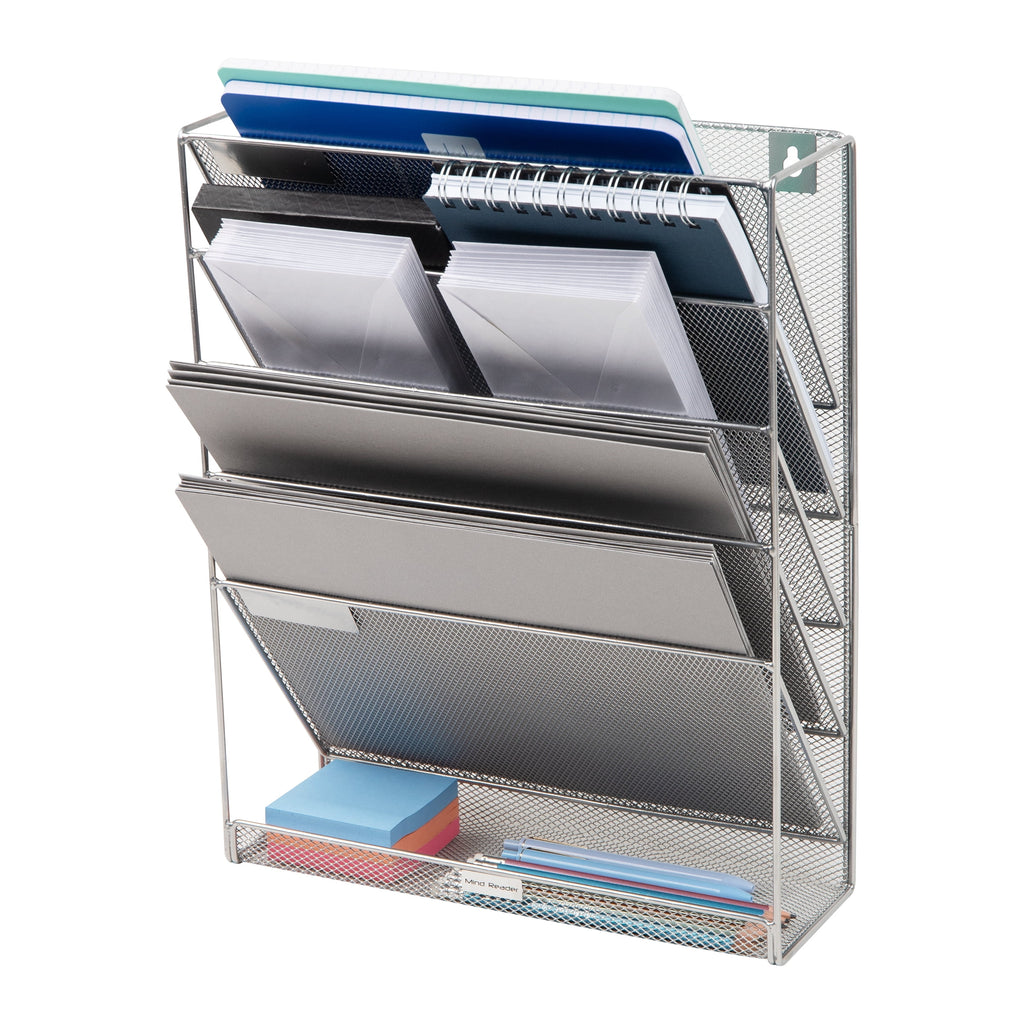 5-Tier Vertical File Storage, Desktop Organizer, Wall Mount, Office, Metal, Black - Image 5