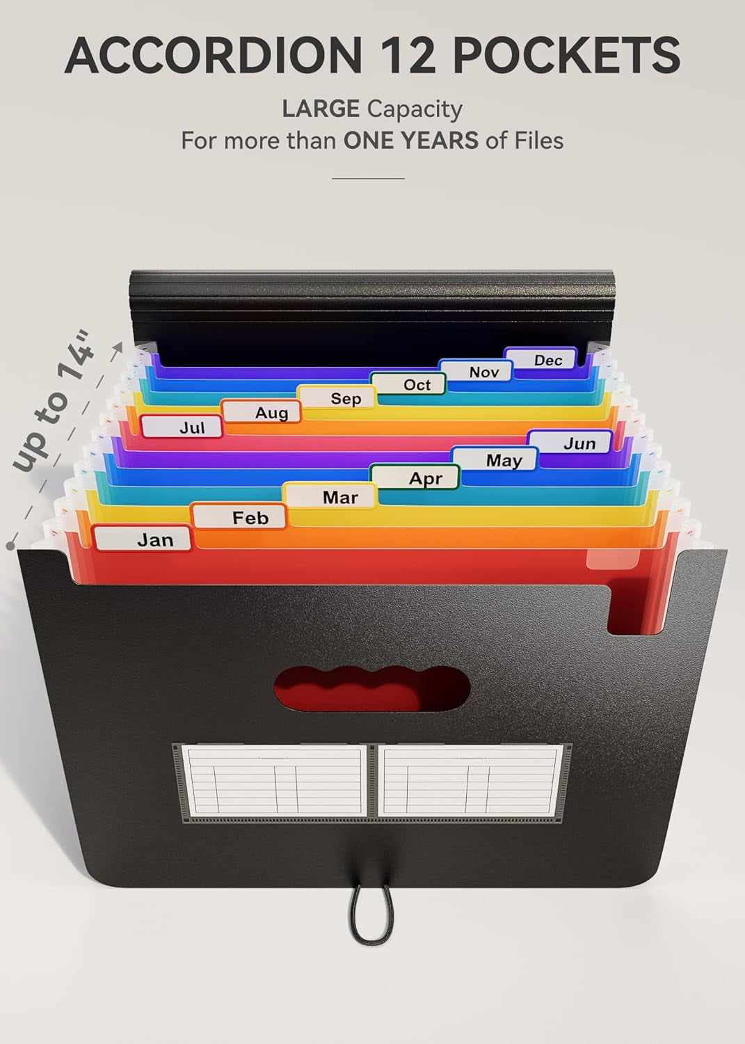 13 Pockets Expanding Folder, Portable Monthly Paper Bill Tax Receipt , Letter A4 Size Document Holder with Blank Labe... - Image 2