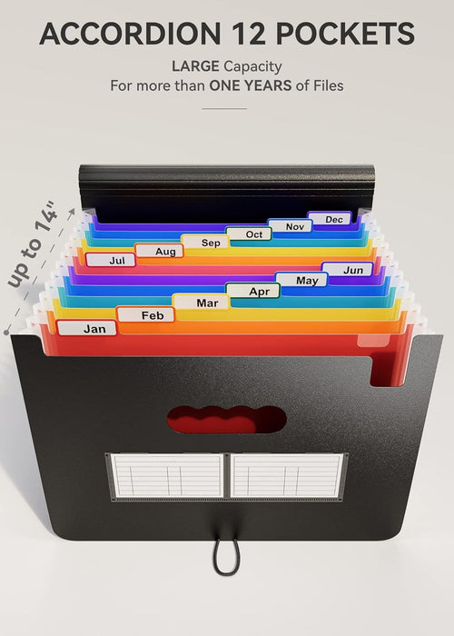 13 Pockets Expanding Folder, Portable Monthly Paper Bill Tax Receipt , Letter A4 Size Document Holder with Blank Labe... - Image 2