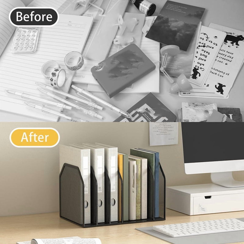 Metal 7-Section File Folder Organizer for Desk Vertical Office File Holder Duty Mesh Document Sorter for Books, Binder - Image 5