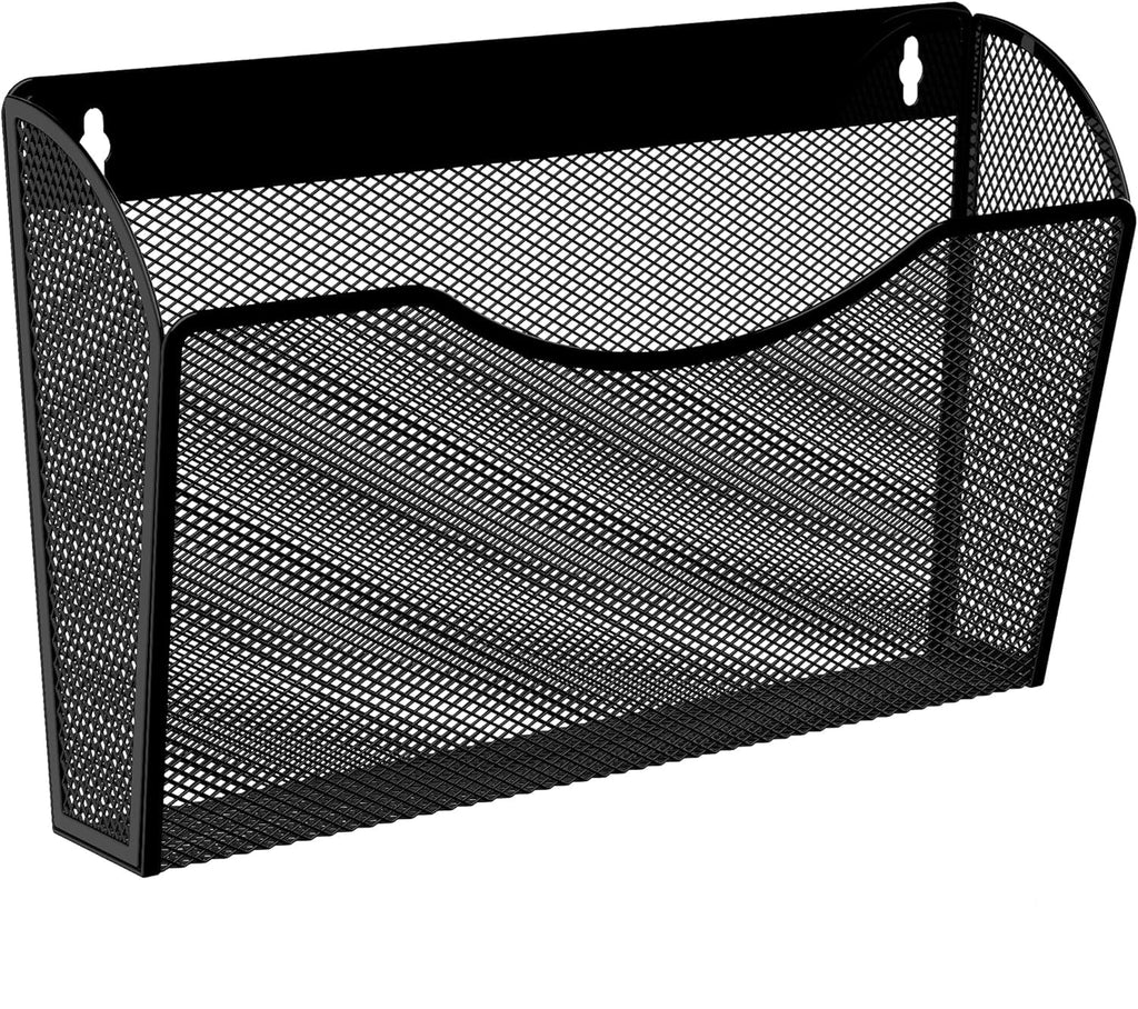 Wall Mount File Holder Mesh Single Pocket Hanging File Organizer Magazine Folder Basket ,Black - Image 2
