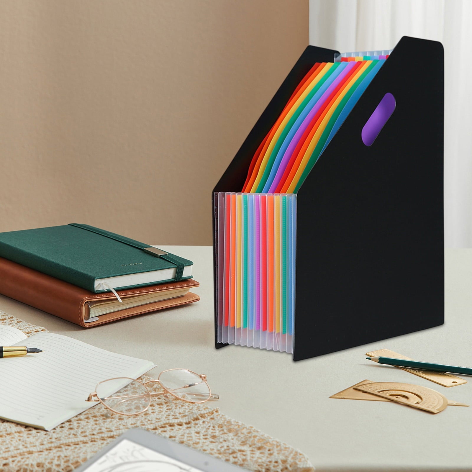 Yhmxh 13 Pockets Vertical Expanding File Folder Plastic Accordion File Organizer Desk Stand Magazine Holder Letter Size A4 Documents Storage - Image 2