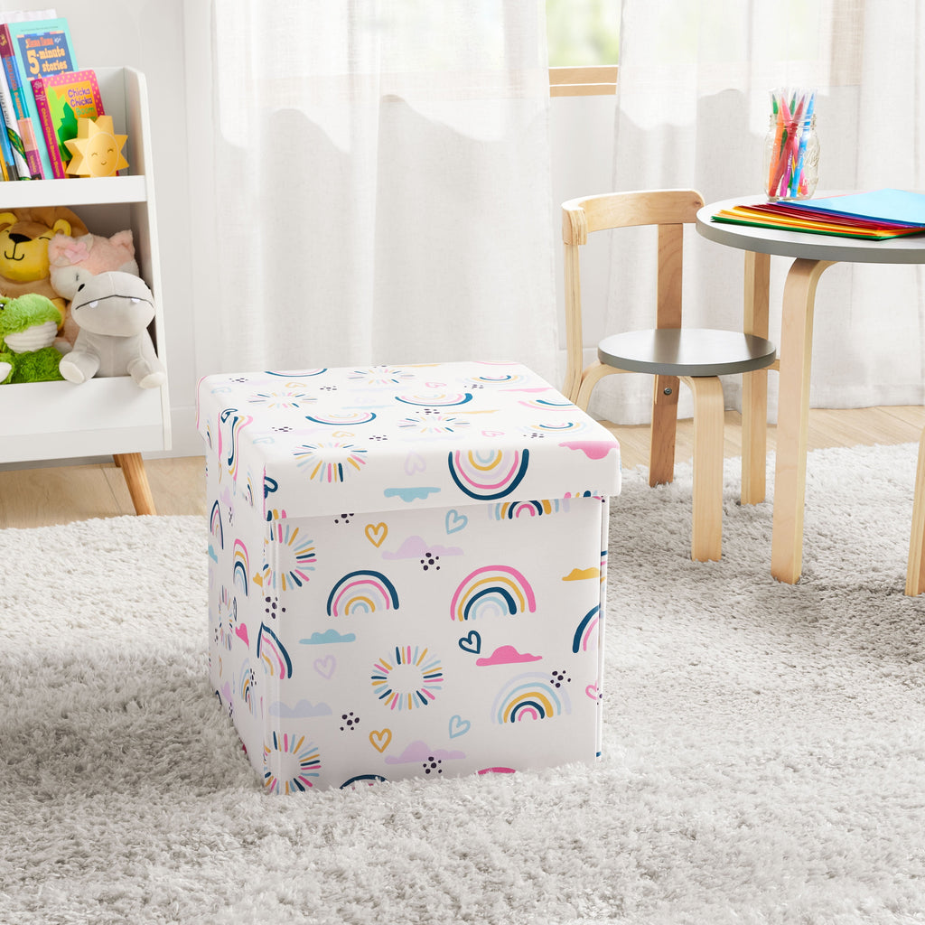 Kids 15" Collapsible Toy Storage Bin with Rainbow and Heart Design - Image 3