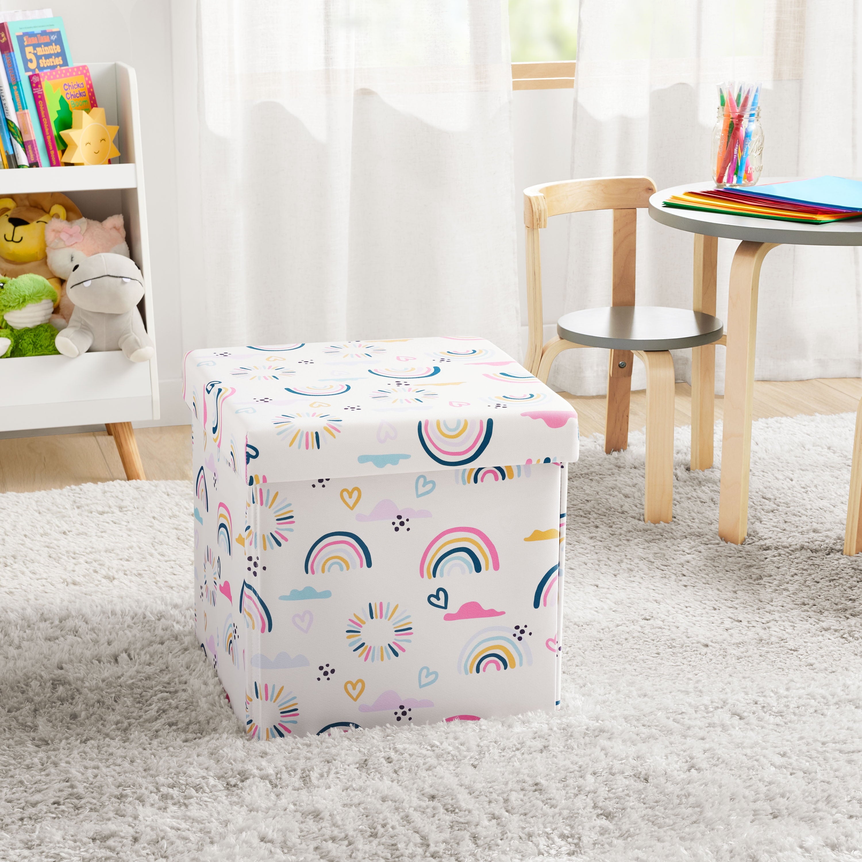 Kids 15" Collapsible Toy Storage Bin with Rainbow and Heart Design - Image 3