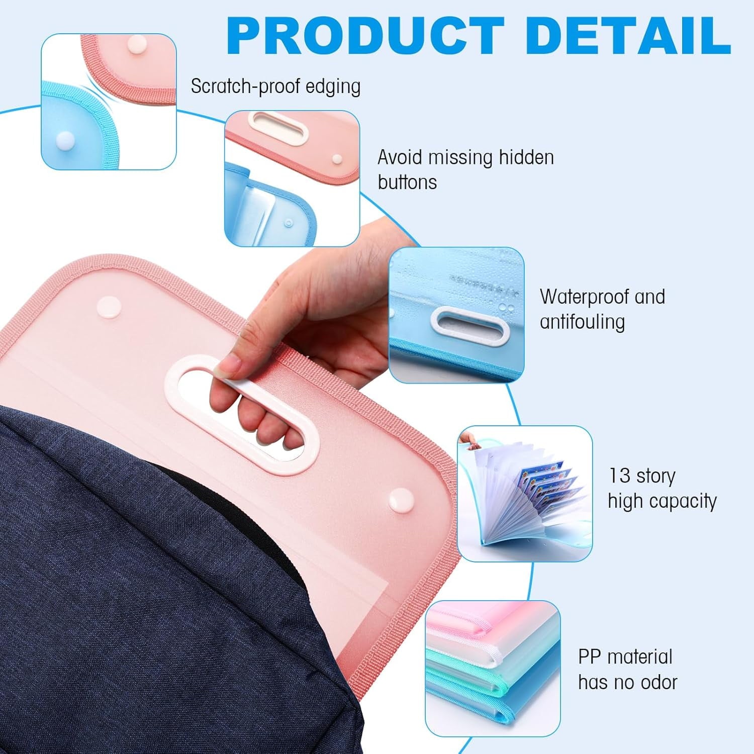 Vertical File Folder 13 Pockets Accordion File Organizer with Handle Portable Document Receipt Organizer with Labels ... - Image 3