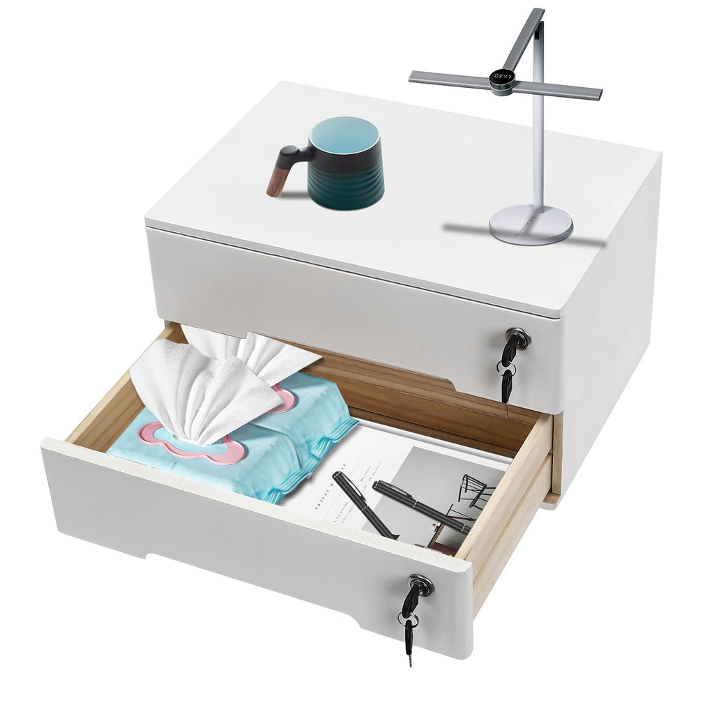 White Wooden Desktop Storage Box with Lockable Drawers, Office Supplies File Organizer, Flat File Cabinet - Image 3
