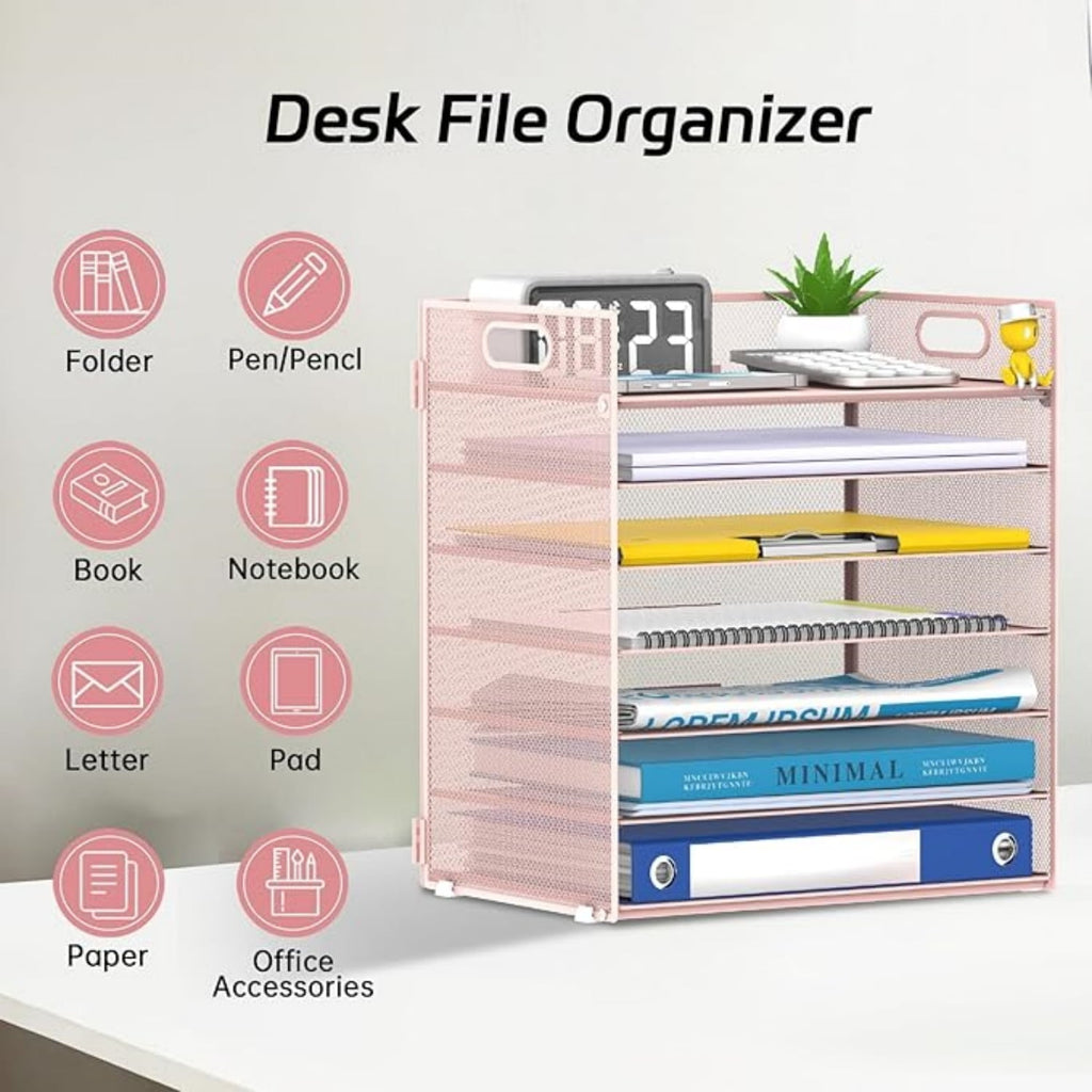 7 Tier Paper Organizer, Mesh Desktop File Holder with Handles for Office - Image 4