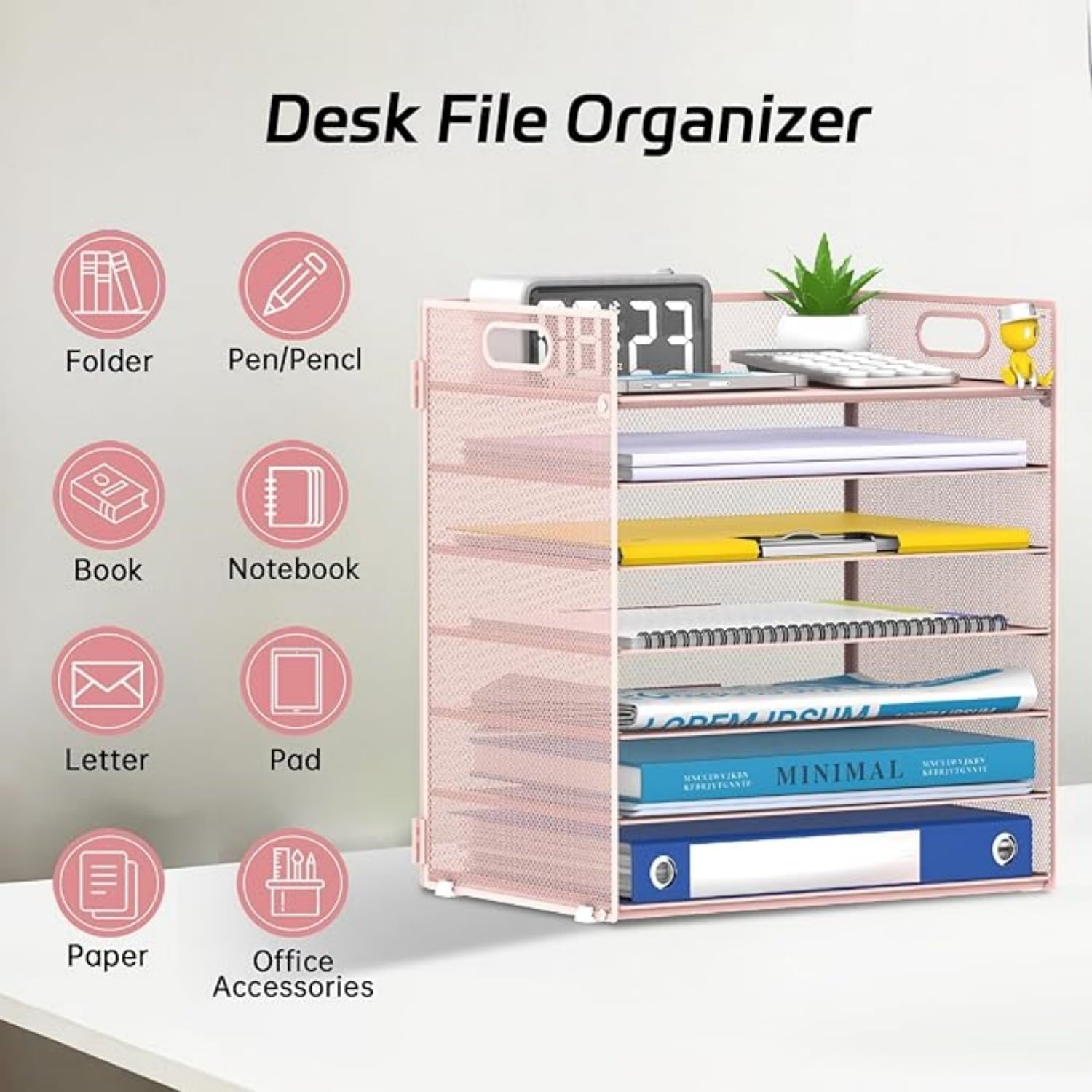 7 Tier Paper Organizer, Mesh Desktop File Holder with Handles for Office - Image 4